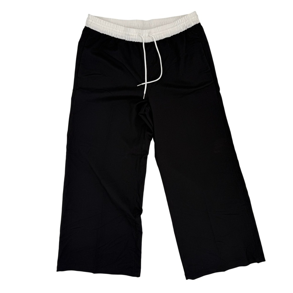 H&M Divided Wide Leg Pants Women Large Black White New Contrast Waist Trousers